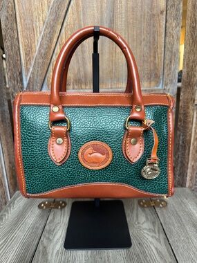 Dooney & Bourke Vintage Green and Brown Pebbled Leather Satchel Tote Handbag